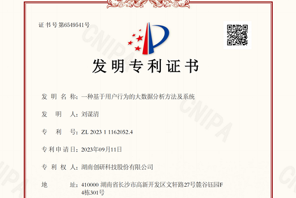 BBIN宝盈集团股份自研专利“一种基于用户行为的大数据分析方法及系统”已下证
